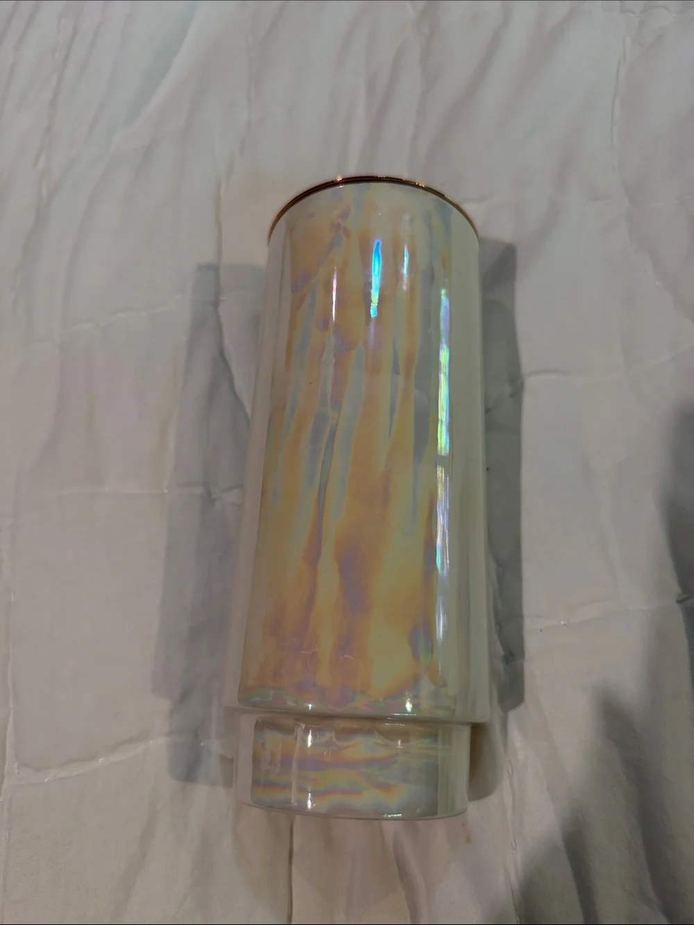 Iridescent Ceramic Cotton and Teak Candle